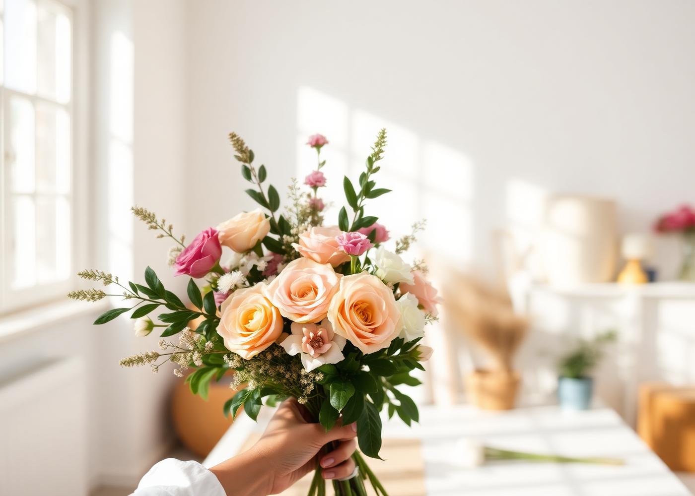 Floréa atölyesinde bir buket hazırlanırken